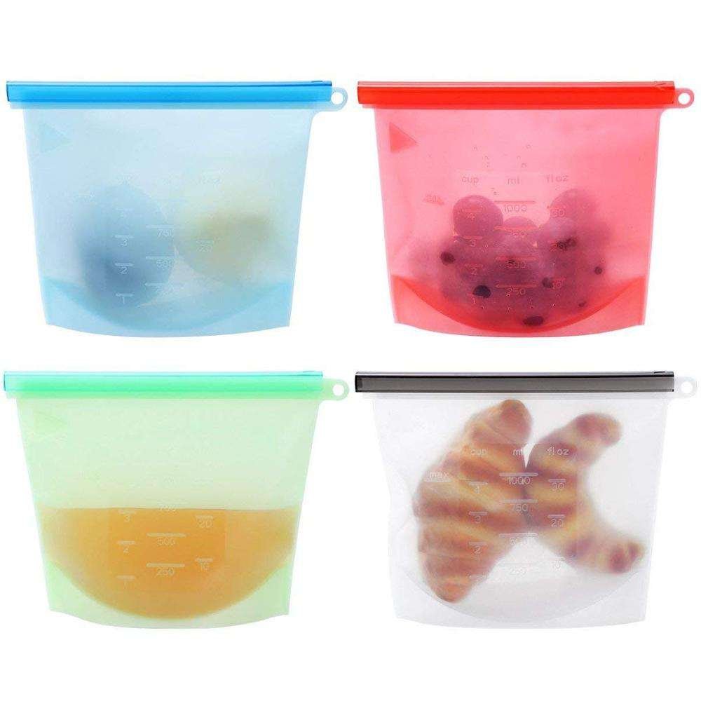 Kitchen Accessories Products Eco Friendly Storage Bags, 2024 New Reusable Silicone Food Bag 4 Set