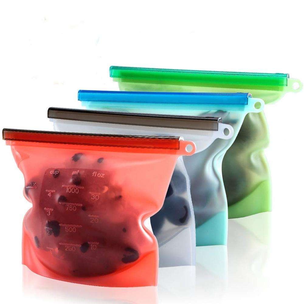 Kitchen Accessories Products Eco Friendly Storage Bags, 2024 New Reusable Silicone Food Bag 4 Set