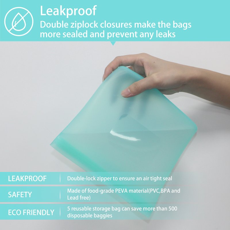 Eco-friendly Food Grade Freezer Fresh Leakproof Reusable Sandwich Container Stand Up Zip Lock Silicone Food Storage Bag Set