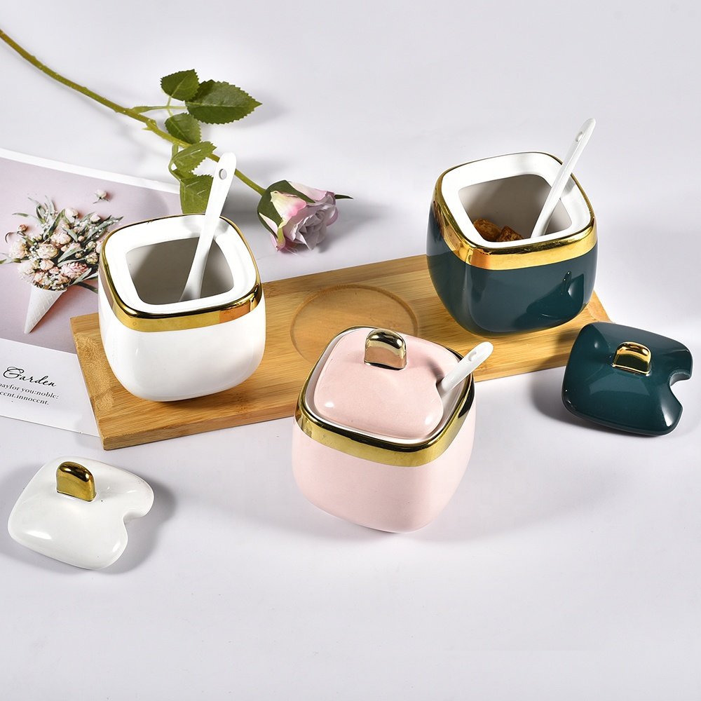 Salt Sugar Spice Jar 3PCS Storage Container Food Grade Nut Packaging Bottle with Spoon and Tray