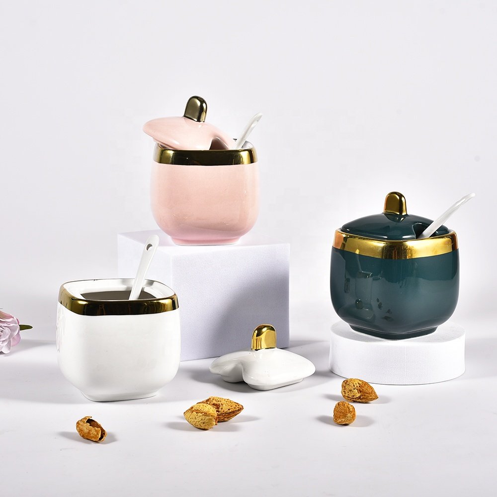 Salt Sugar Spice Jar 3PCS Storage Container Food Grade Nut Packaging Bottle with Spoon and Tray