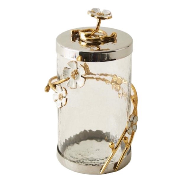 Customized Gold Bird Glass Canister Metal And Decorative Glass Tea & Dry Fruits Canisters Kitchenware & Restaurant Container