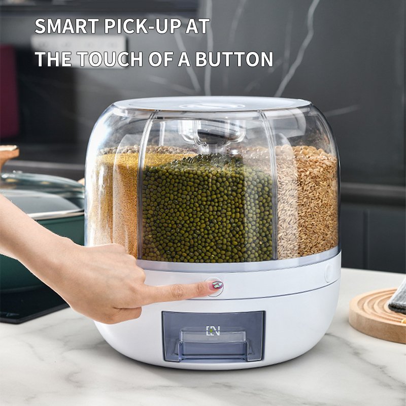 Hot Sale Cereal Rice Food Grain Storage Box Containers 6kg 10kg 25lbs Grotating Rice Grain Dispenser 6 Grid Rotating