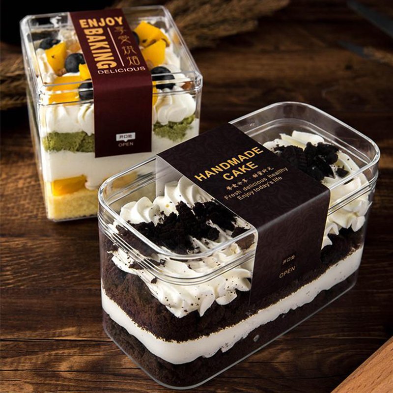 Custom clear cake packaging container plastic dessert storage box with lid