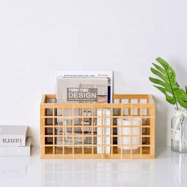 Large Wooden Desk Organizer Bamboo Storage Bin Storage Box Basket Drawer Organizer for Foods, Books, Clothes Storage