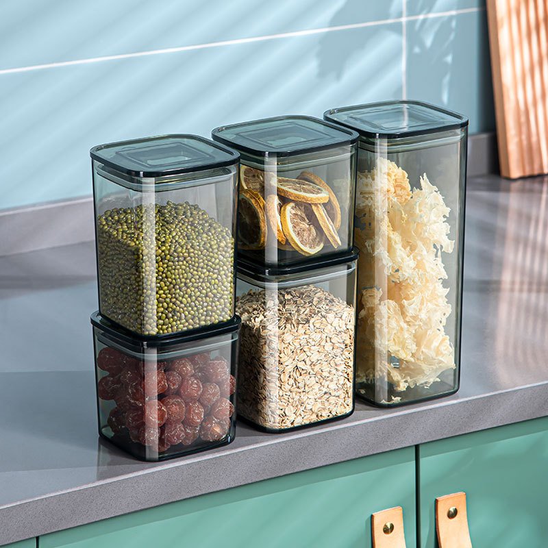 Kitchen Round Plastic Transparent Airtight Dry Food Storage Container Set With Lids