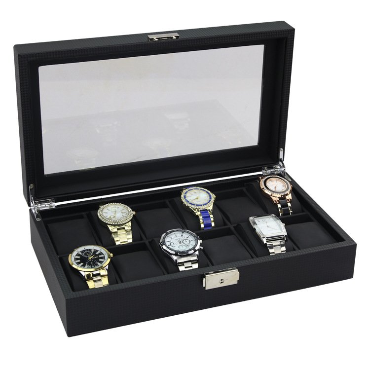 12 Girds Carbon Fiber Luxury Watch Box Jewelry Storage Box Organizer for Watch Bracelet Display Holder Case