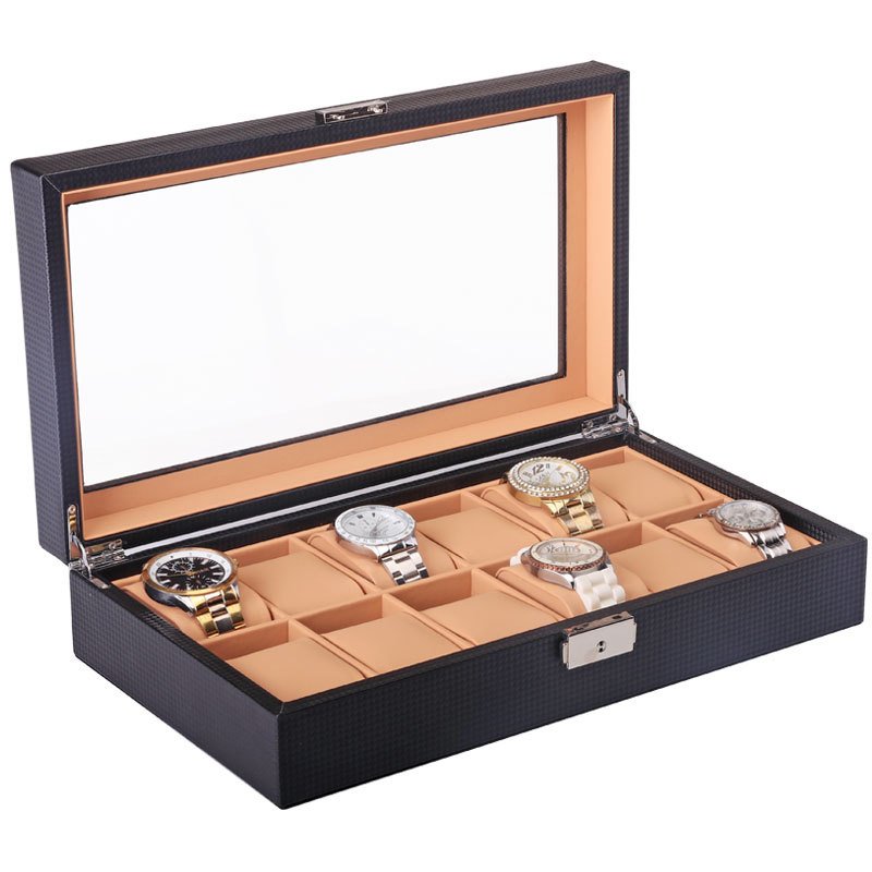 12 Girds Carbon Fiber Luxury Watch Box Jewelry Storage Box Organizer for Watch Bracelet Display Holder Case