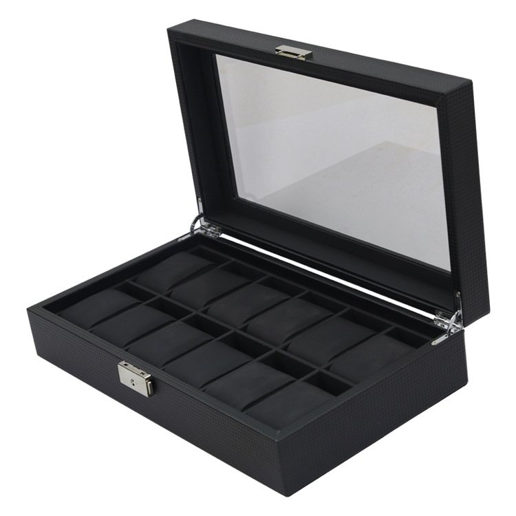 12 Girds Carbon Fiber Luxury Watch Box Jewelry Storage Box Organizer for Watch Bracelet Display Holder Case
