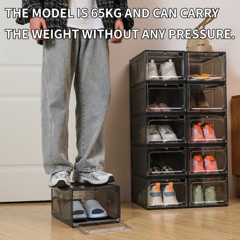 Hot Drop Front Transparent Shoe Case Plastic Stackable Sneaker Wholesale Acrylic Shoe Organizer Storage Box Magnetic Side Drop