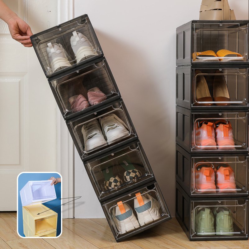 Hot Drop Front Transparent Shoe Case Plastic Stackable Sneaker Wholesale Acrylic Shoe Organizer Storage Box Magnetic Side Drop