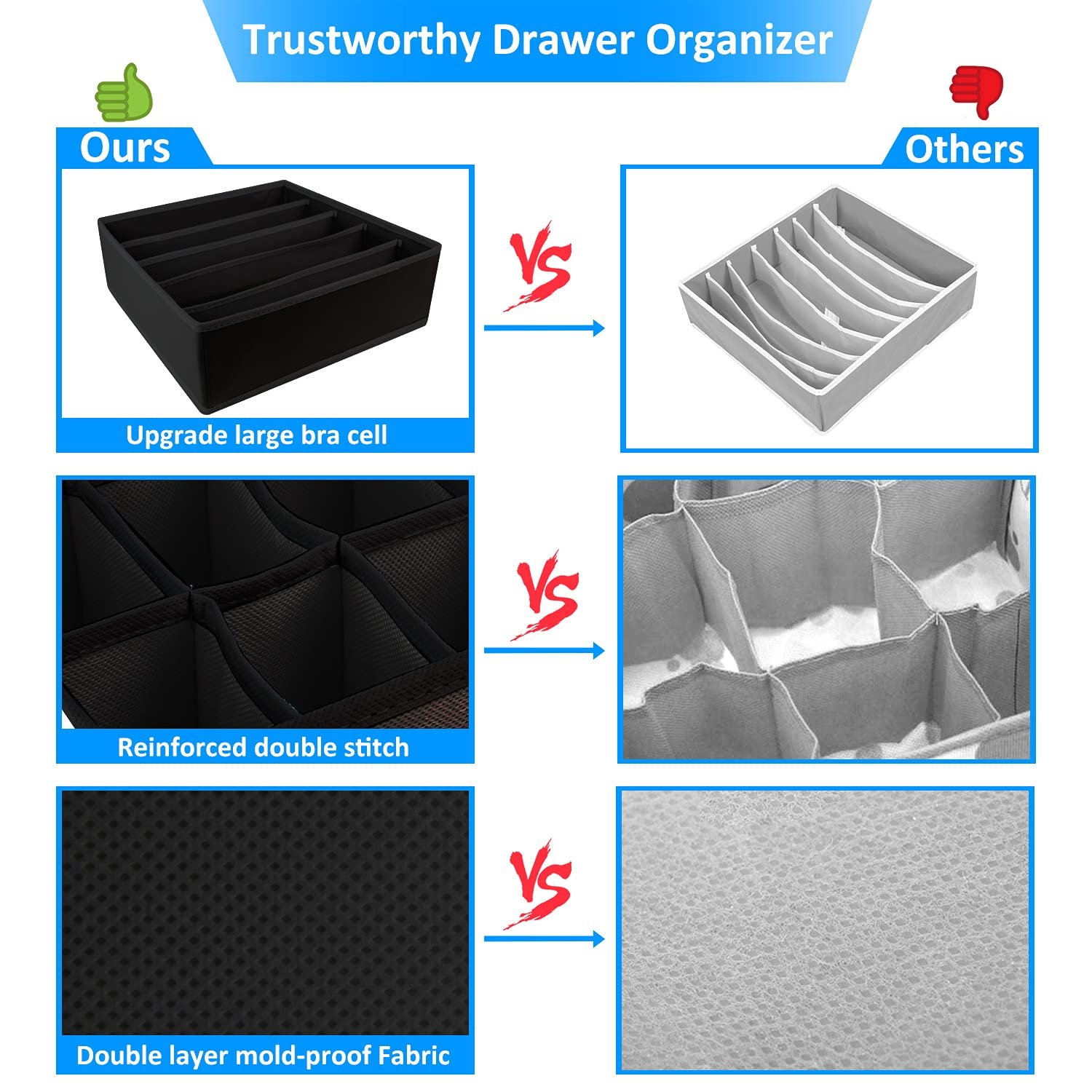 Wholesale Custom Manufacture Fabric Foldable Underwear Drawer Organizers Socks Storage Box Divider