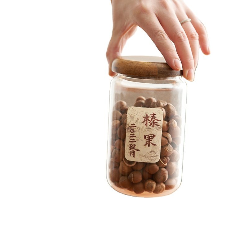Hot Sale High Borosilicate Glass Jars Airtight Acacia Wood lid Kitchen Food Storage Glass Jar With Bamboo lid