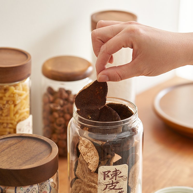 Hot Sale High Borosilicate Glass Jars Airtight Acacia Wood lid Kitchen Food Storage Glass Jar With Bamboo lid