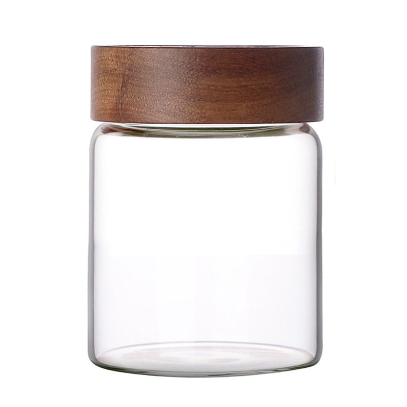 180ml 300ml 1000ml Airtight Food Grade Kitchen Storage Glass Canisters Borosilicate Glass Jar Wooden lid