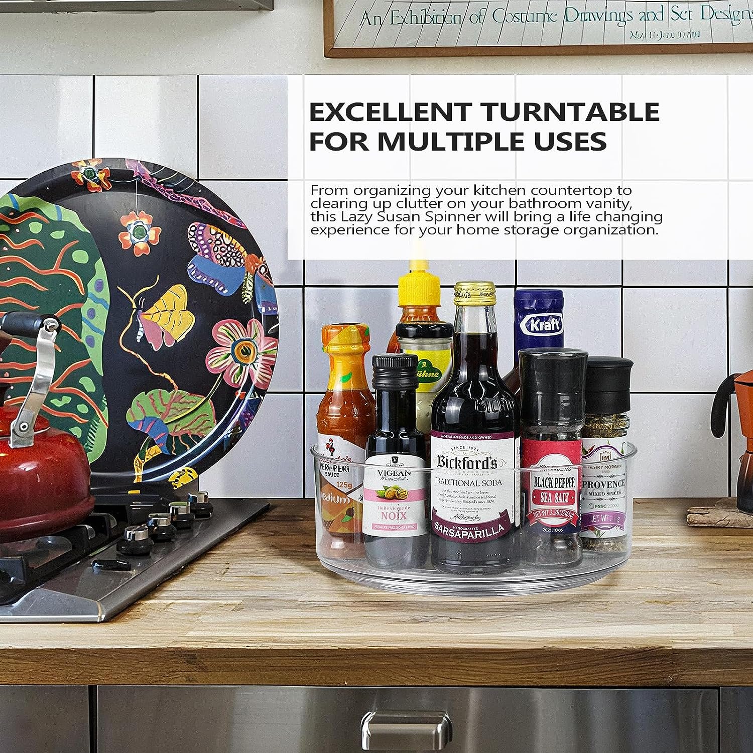 360 Degree Rotating Clear Lazy Susan Organizer Turntable Food Storage Container Plastic Lazy Susan for Kitchen
