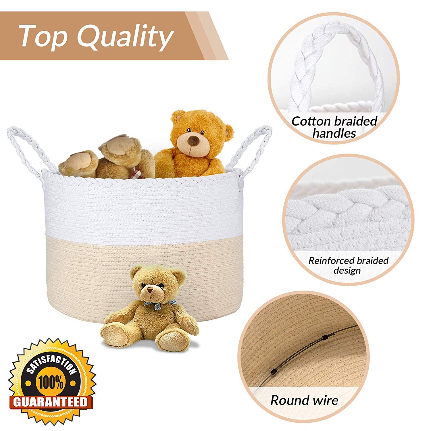 KUYUE Kids Toy Storage Basket Beige Cotton Rope Basket Christmas Gift Basket Storage Boxes & Bins Foldable Paper Box Opp Bag