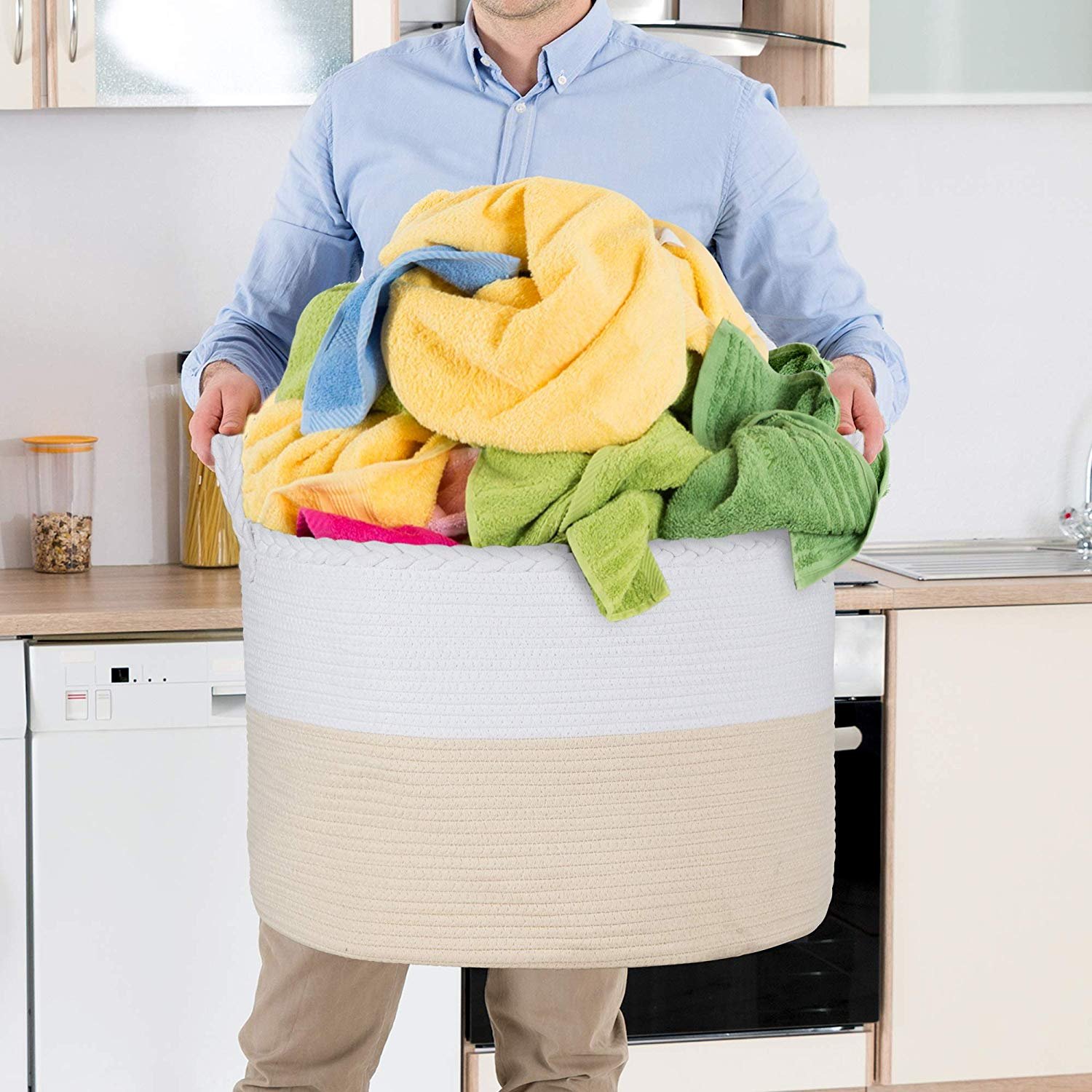 KUYUE Kids Toy Storage Basket Beige Cotton Rope Basket Christmas Gift Basket Storage Boxes & Bins Foldable Paper Box Opp Bag