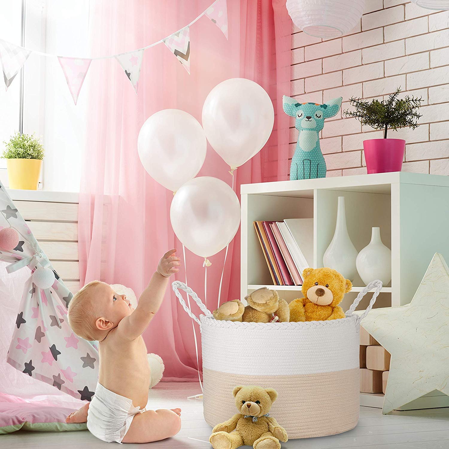 KUYUE Kids Toy Storage Basket Beige Cotton Rope Basket Christmas Gift Basket Storage Boxes & Bins Foldable Paper Box Opp Bag