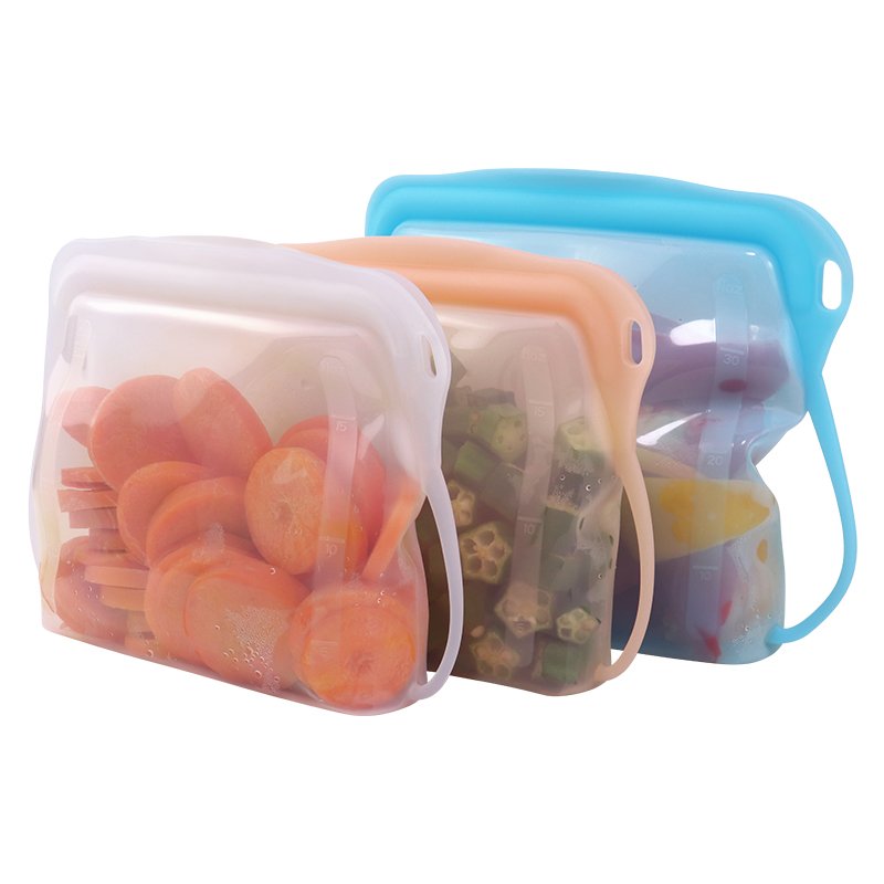 BPA Free Custom Reusable Food Silicone Zipper Snack Fruit Bags Kitchen Silicone Zip-lock Food Storage Pouch Bag and Container