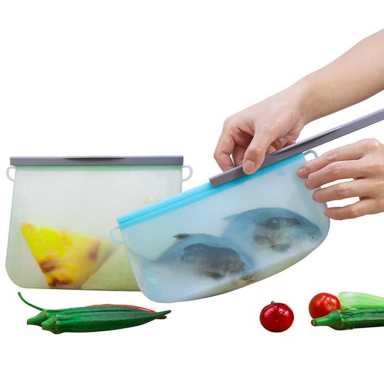 BPA Free Custom Reusable Food Silicone Zipper Snack Fruit Bags Kitchen Silicone Zip-lock Food Storage Pouch Bag and Container