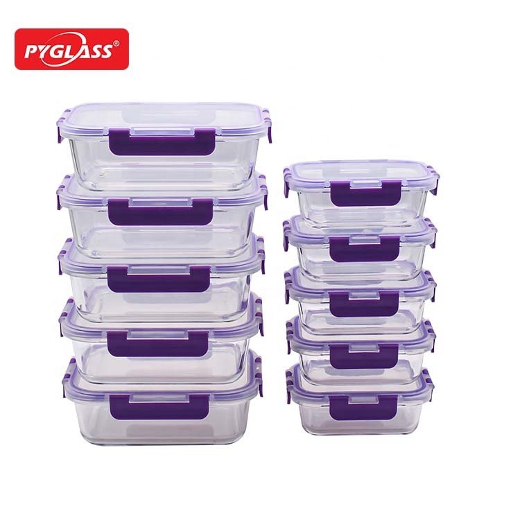 Glass Food Storage Containers 10 Pack, Glass Meal Prep Containers with Snap Lock Lids- Lunch Boxes (10 Containers & 10 Lids)