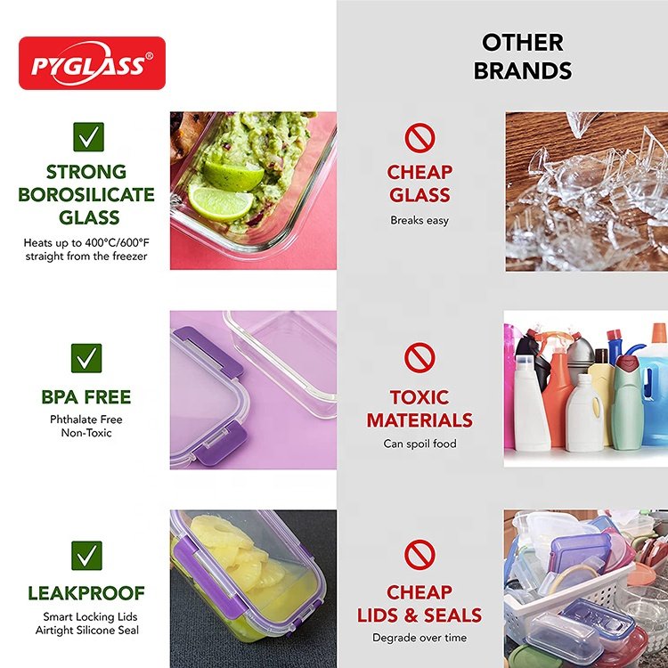Glass Food Storage Containers 10 Pack, Glass Meal Prep Containers with Snap Lock Lids- Lunch Boxes (10 Containers & 10 Lids)