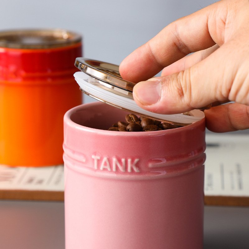 Modern Design Colorful Ceramic Snack Bottle Holder Kitchen Supplies Storage Tank Lid Sealed Jar Drawer Style Condiments Canister
