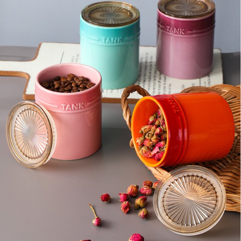 Modern Design Colorful Ceramic Snack Bottle Holder Kitchen Supplies Storage Tank Lid Sealed Jar Drawer Style Condiments Canister