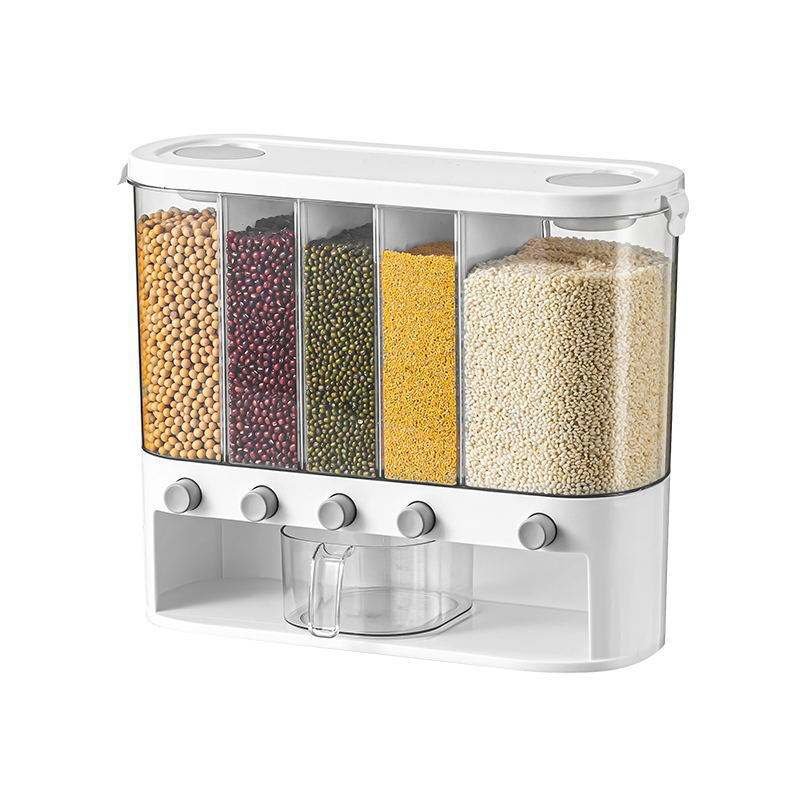 Box Plastic Wall Mounted Rice Dry Food Grain Storage Container Cereal Dispenser For Kitchen