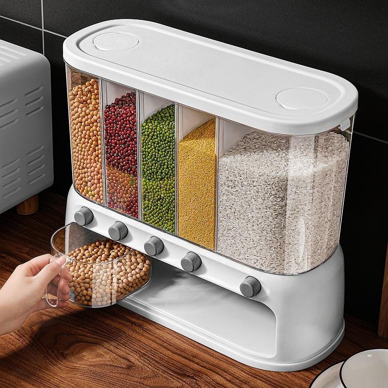 Box Plastic Wall Mounted Rice Dry Food Grain Storage Container Cereal Dispenser For Kitchen