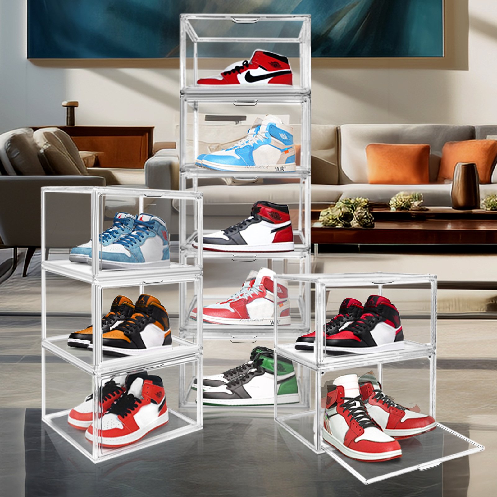 PET Plastic Transparent Sneaker Shoes Storage Box Organizer Magnetic Door Foldable Shoe BoX