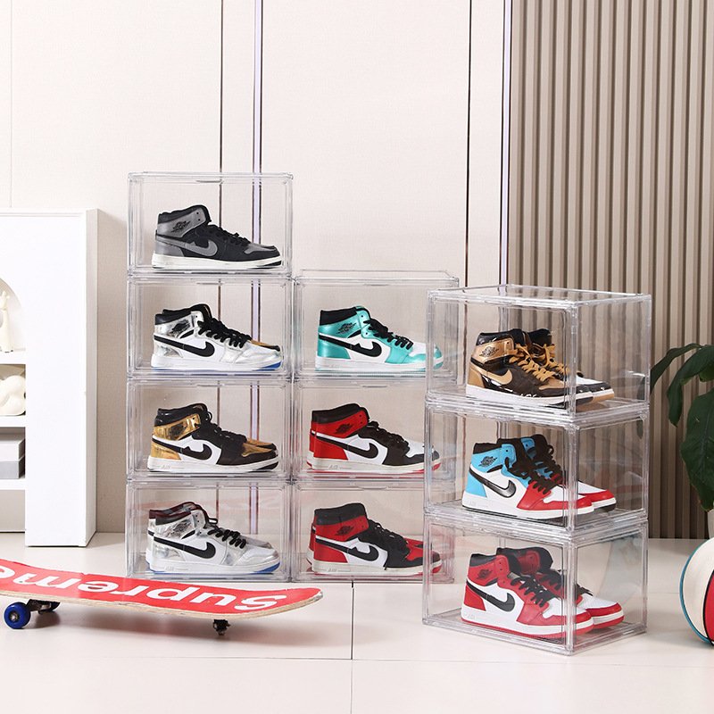 PET Plastic Transparent Sneaker Shoes Storage Box Organizer Magnetic Door Foldable Shoe BoX