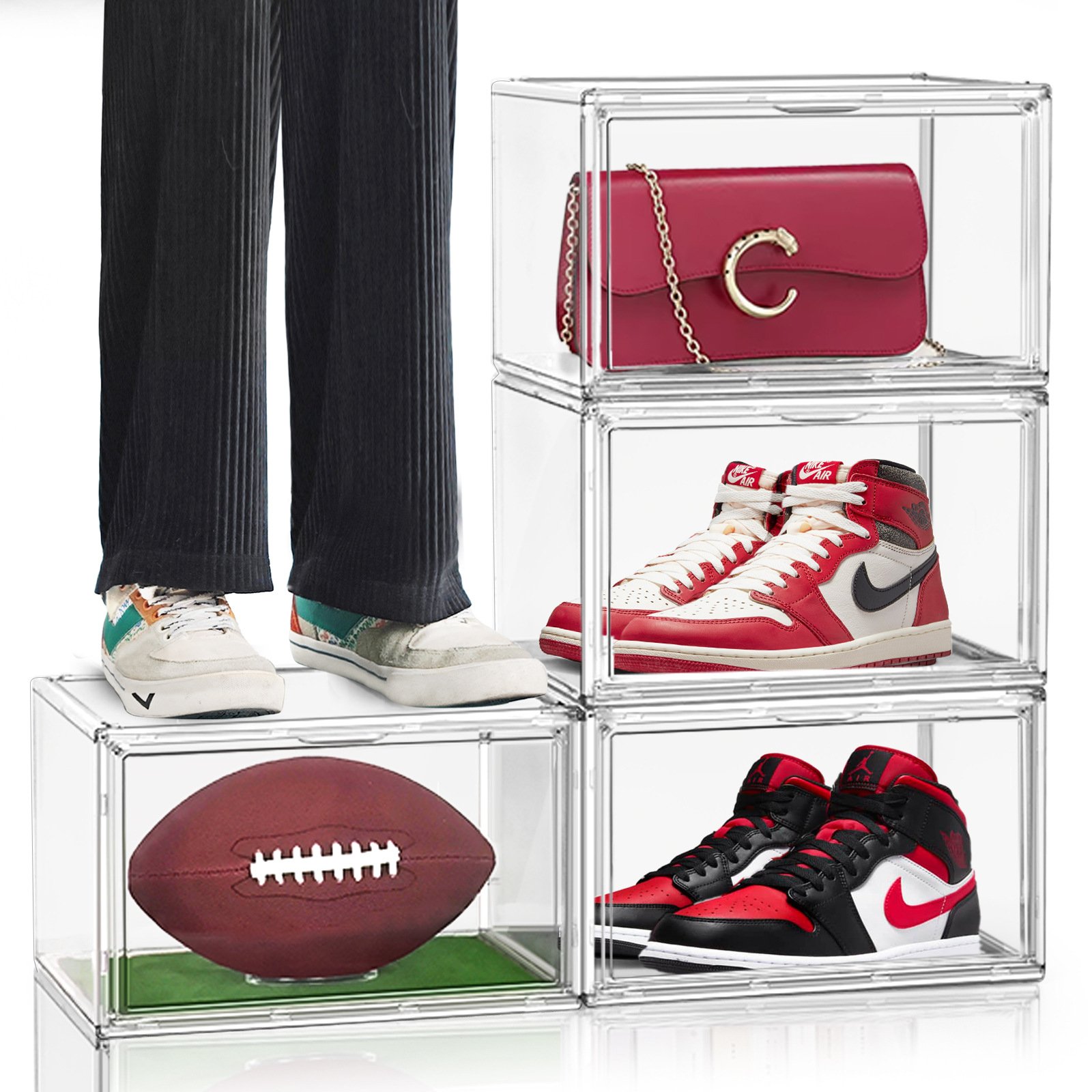 PET Plastic Transparent Sneaker Shoes Storage Box Organizer Magnetic Door Foldable Shoe BoX