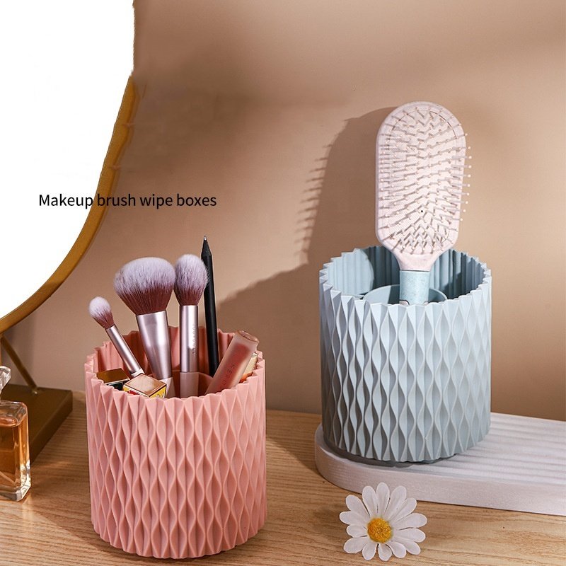 Lakuna 360 Degree Rotating Large Capacity Makeup Brush Bucket Portable Brush Storage Box Dust-proof Holder