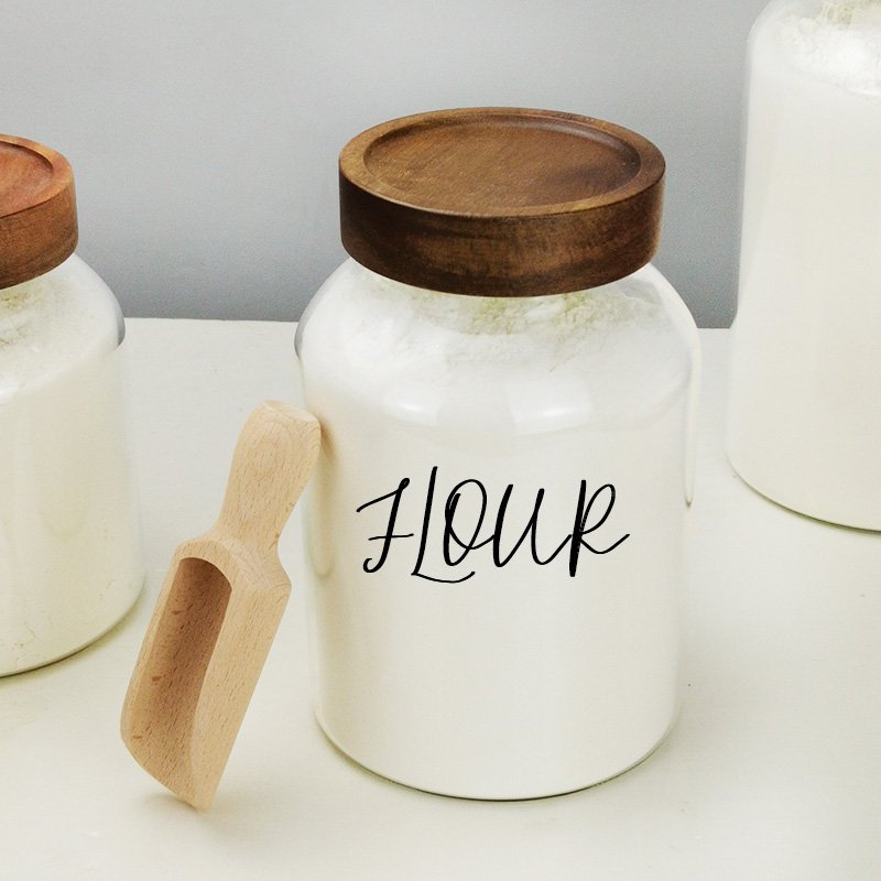 Custom large size Acacia storage jar with screwed lid