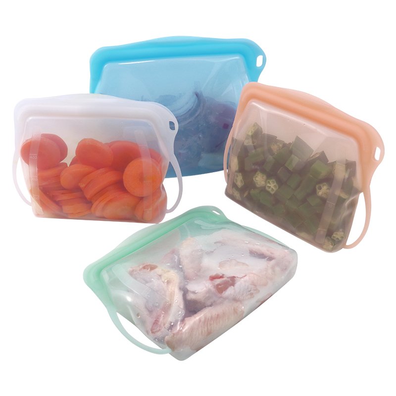 Best Eco-friendly Silicone Food Grade Reusable 1000ml Silicone Keep Food Fresh Storage Bags Folding Pouch Bag for Food Package