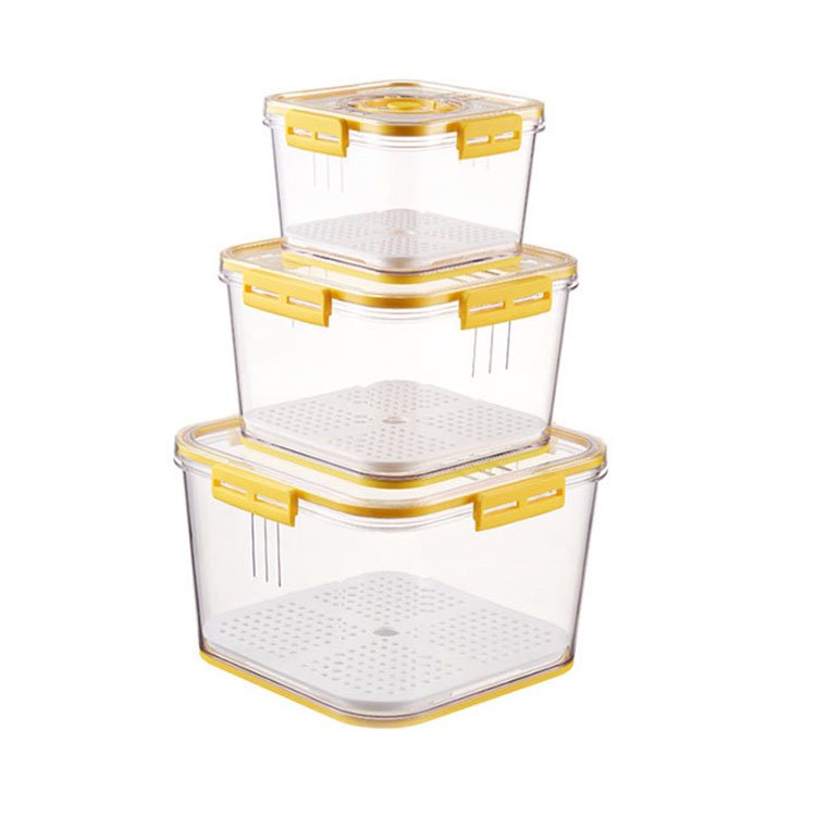 Hot Sale 3-pieces Meal Organizer Set Square Cereal Dispenser Refrigerator Airtight Kitchen Food Storage Box For Fresh-keeping