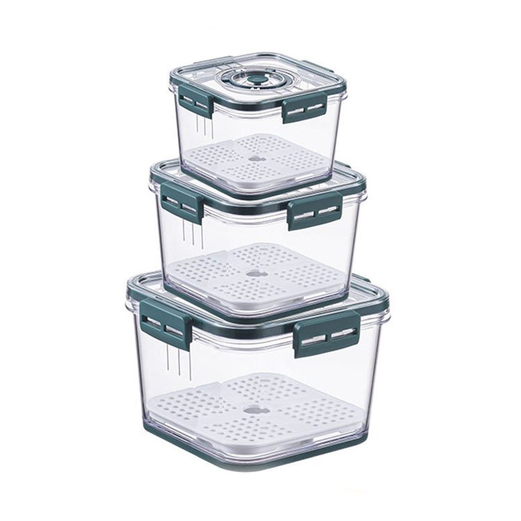 Hot Sale 3-pieces Meal Organizer Set Square Cereal Dispenser Refrigerator Airtight Kitchen Food Storage Box For Fresh-keeping