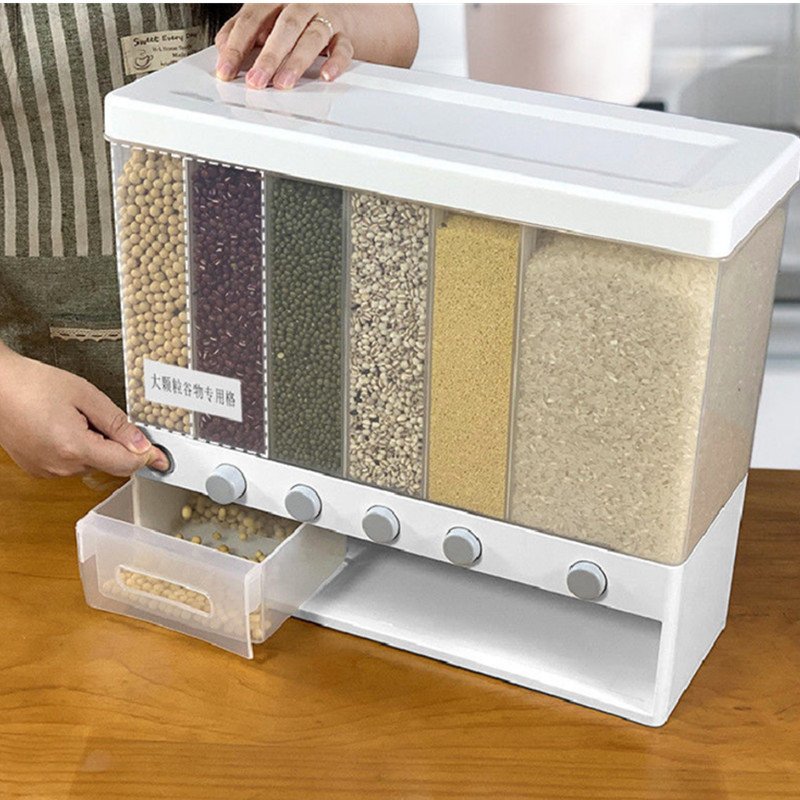 Large Capacity Multi-Compartment Wall-Mounted Rice Storage Box Moisture-Proof and Insect-Proof Sealed Pull Coarse Grain Tank