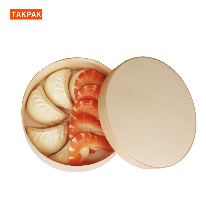 Wooden Food Lunch Bento Box Dinnerware Disposable Round Cheese Box Takeaway Fast Food Packaging Box