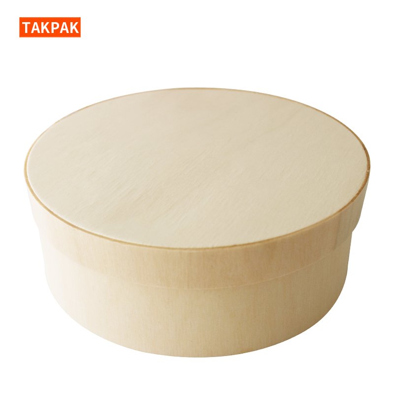 Wooden Food Lunch Bento Box Dinnerware Disposable Round Cheese Box Takeaway Fast Food Packaging Box