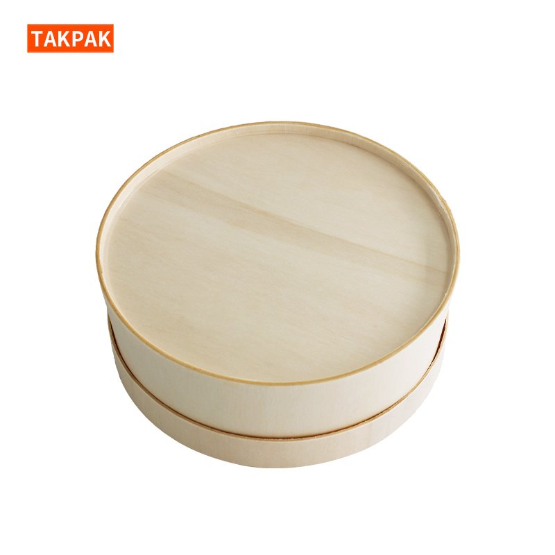 Wooden Food Lunch Bento Box Dinnerware Disposable Round Cheese Box Takeaway Fast Food Packaging Box