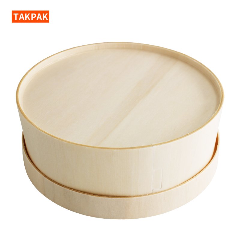 Wooden Food Lunch Bento Box Dinnerware Disposable Round Cheese Box Takeaway Fast Food Packaging Box