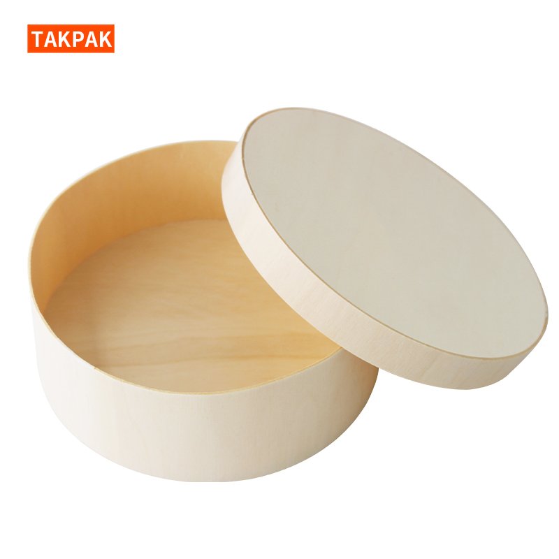 Wooden Food Lunch Bento Box Dinnerware Disposable Round Cheese Box Takeaway Fast Food Packaging Box