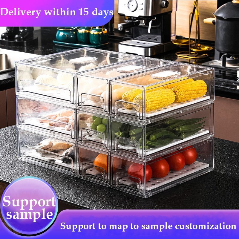 Kitchen Transparent Containers Food Plastic Fridge Organizer Fruit Dispenser with Lid Egg Holder Drawer Refrigerator Storage Box