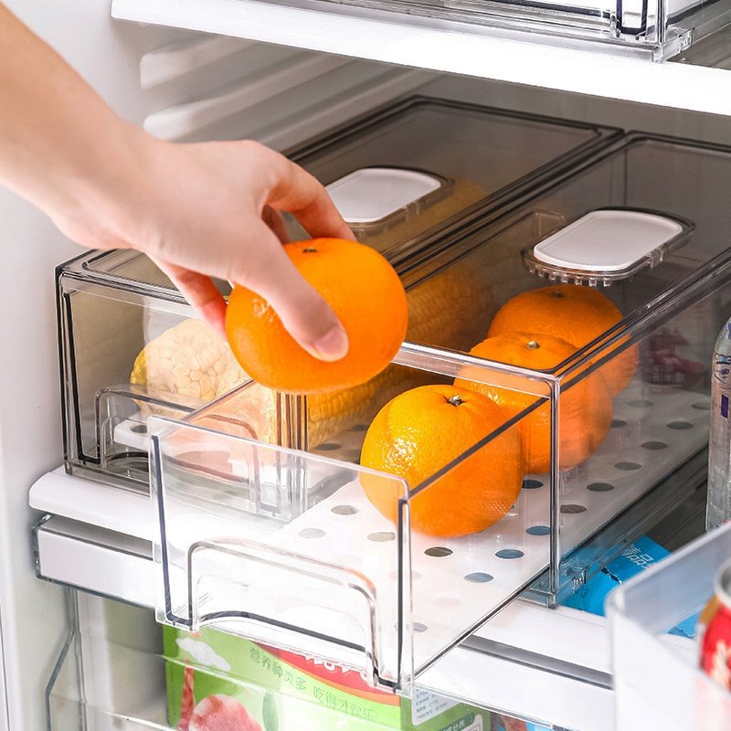 Kitchen Transparent Containers Food Plastic Fridge Organizer Fruit Dispenser with Lid Egg Holder Drawer Refrigerator Storage Box