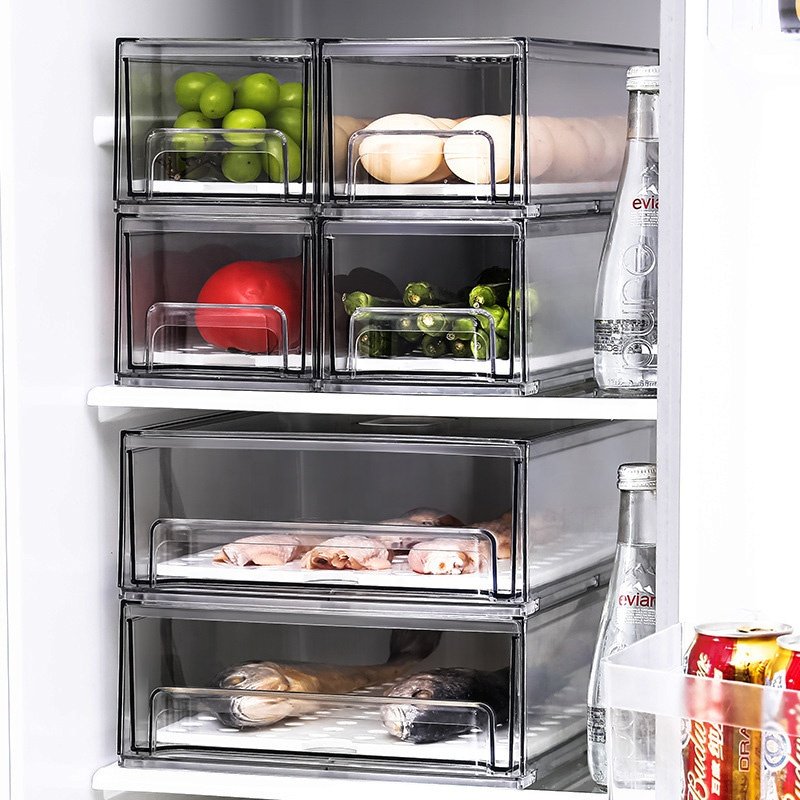 Kitchen Transparent Containers Food Plastic Fridge Organizer Fruit Dispenser with Lid Egg Holder Drawer Refrigerator Storage Box