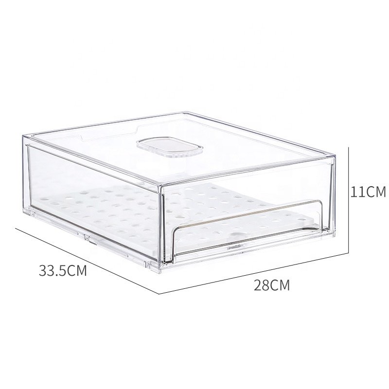 Kitchen Transparent Containers Food Plastic Fridge Organizer Fruit Dispenser with Lid Egg Holder Drawer Refrigerator Storage Box