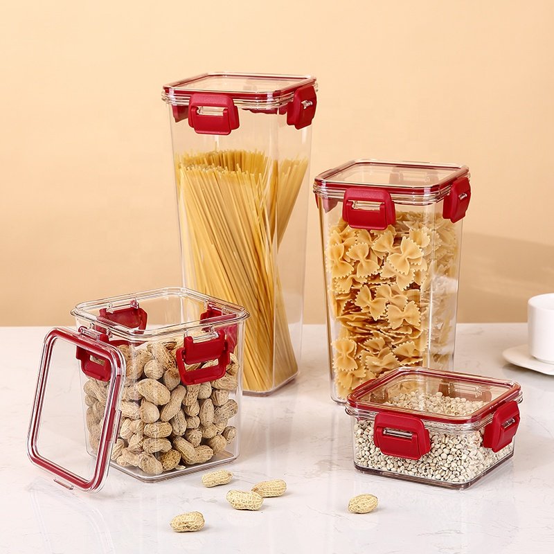 PET plastic clear pantry organizer airtight plastic food storage box cereal food storage container for kitchen